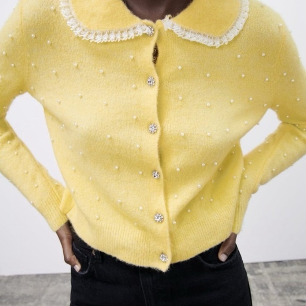 Yellow Pearl-Embellished Women's Sweater